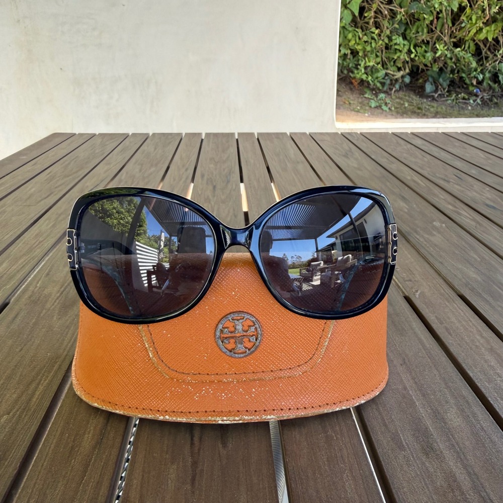 Tory Burch TY7022 Black Oversized Butterfly Sunglasses Gold Logo 59-17-130